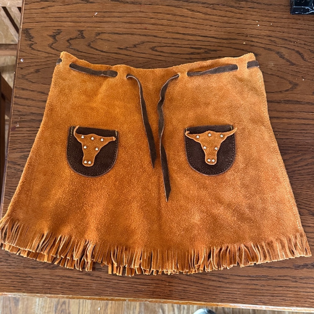 Kids Western Fringe Skirt - Brown